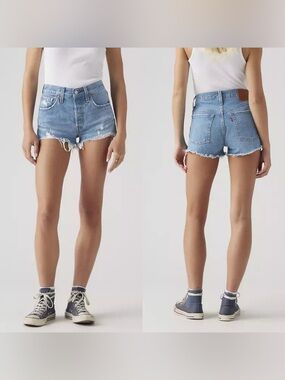 Levi’s Premium 501 High-Rise Denim Cutoff Shorts in Oxnard Athens Blue size 29